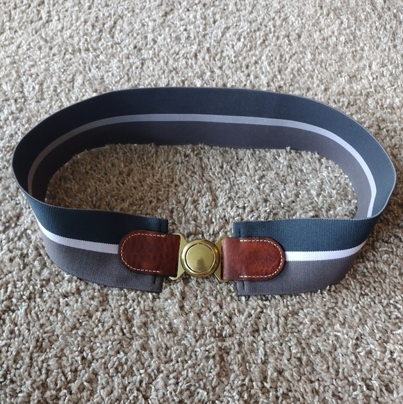 Accessories - Elastic Wide Stretch Belt With Gold Buckle And Leather Accents M/L